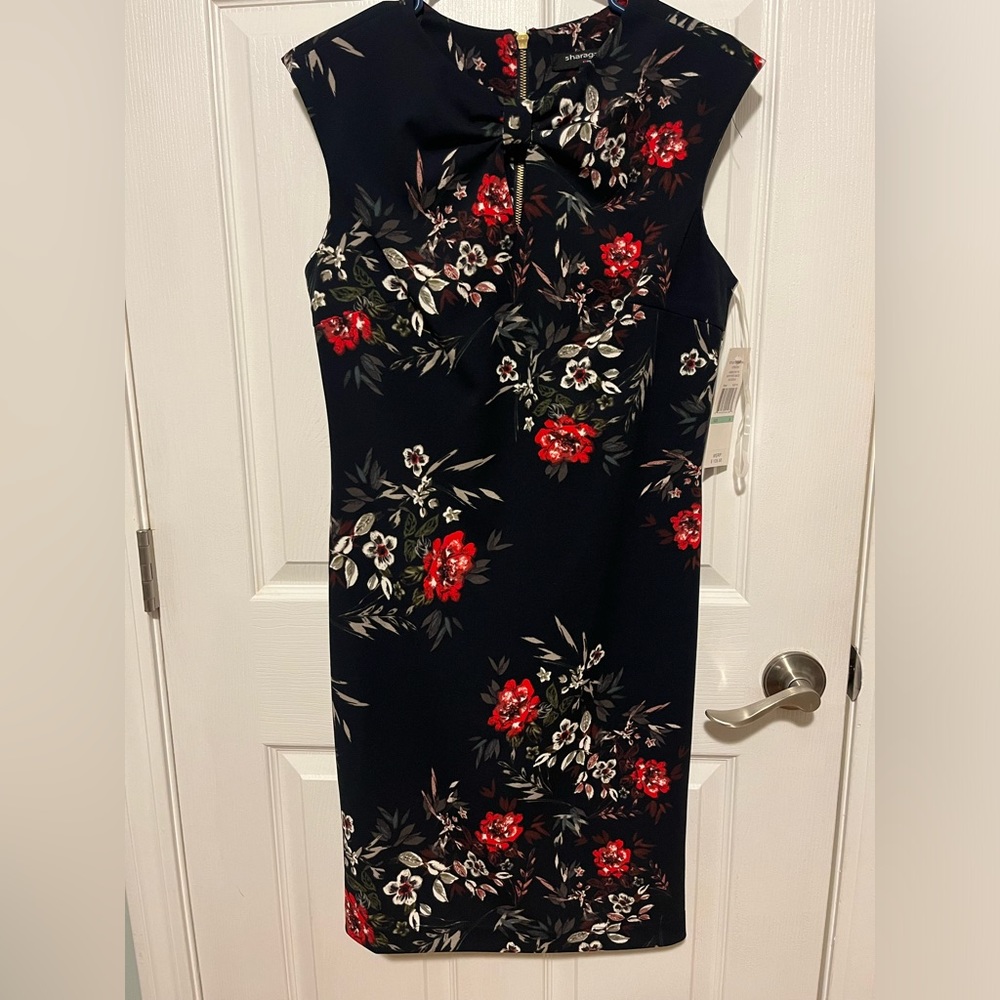 Sharagano NWT black floral dress,